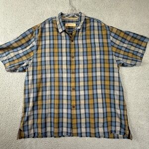 Tommy Bahama Silk Plaid Button Up‎ Shirt Mens XL Short Sleeve Camp Casual